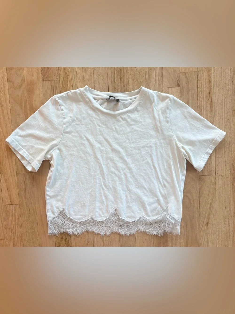 J.Crew Lace Trim Cotton T-Shirt Top White Lace Hem Cotton Size Small S